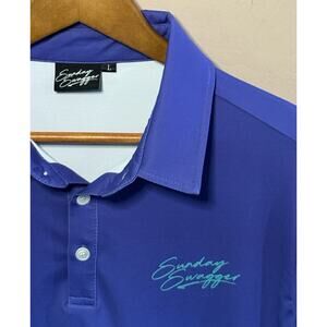 Sunday Swagger Polo Shirt Mens L Purple Blue Golf Short Sleeve Miami Vice Style
